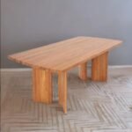 Braventon | Solid Wood 6 Seater Rectangular Dining Table with Broad Panel Legs in Natural Finish – Wooden Slice - Image 2