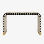 Floravique | Handcrafted Hardwood Bone Inlay Console Table with Ivory Floral Motifs, Curved Waterfall Design & Gold Accents in Black Finish – Wooden Slice - Image 2