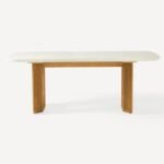 Caldrisse | Solid Wood and Marble 6 Seater Dining Table with Fluted Pedestal Legs in Natural Finish – Wooden Slice - Image 2