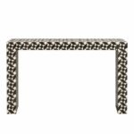 Tessavique | Handcrafted Hardwood Bone Inlay Console Table with 3D Geometric Mosaic Pattern, Sculptural Tapered Legs in Black & Cream Finish – Wooden Slice - Image 2