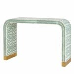 Zellmora | Handcrafted Hardwood Bone Inlay Console Table with Moroccan Diamond Pattern, Curved Waterfall Design & Gold Accents in Sage Green and Ivory Finish – Wooden Slice - Image 3