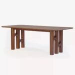 Orvello | Solid Acacia Wood 6 Seater Dining Table with Sculptural Arch Legs in Natural Brown Finish – Wooden Slice - Image 2