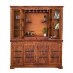 Caldriven | Acacia Wood Bar Cabinet with Glass Holder Rack, Glass Display Doors and Carved Detailing in Natural Finish – Wooden Slice - Image 2