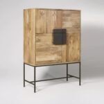 Drevanto | Solid Mango Wood Wine Bar Cabinet with 12-Bottle Holders and Iron Stand in Natural Finish – Wooden Slice - Image 2