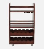 Vintrel | Solid Mango Wood Bar Trolley with Dual Wine Racks and Open Shelves in Walnut Veneer Finish – Wooden Slice - Image 2