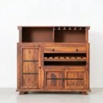 Kestrelune | Solid Sheesham Wood Bar Cabinet with Top Glass Holder and Multi-Section Wine Storage in Natural Finish – Wooden Slice - Image 2
