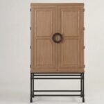 Rovellique | Solid Wood Tall Bar Cabinet with Raised Panel Doors and Black Metal Stand in Brown Finish – Wooden Slice - Image 2