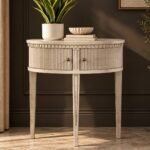 Solid Wood End Table with curved fluted storage and tapered legs in Antique Grey finish.