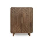Orvessan | Solid Wood Geometric Carved Bar Cabinet with Sculpted Double Doors in Warm Brown Finish – Wooden Slice - Image 2