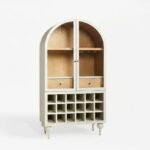 Aurembelle | Solid Wood Arched Bar Cabinet with Glass Doors, Wine Cubbies and Drawers in White & Natural Wood Finish – Wooden Slice - Image 2