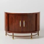 Zelvarique | Solid Wood Curved Fluted Bar Cabinet with Brass Accents and Sculpted Front in Rich Brown Finish – Wooden Slice - Image 2