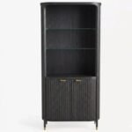 Varkhane | Solid Wood Bar Cabinet with Fluted Front, Glass Shelves and Gold-Tone Accents in Matte Black Finish – Wooden Slice - Image 2