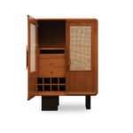 Mavrenza | Sheesham Wood Bar Cabinet with Woven Cane Panels, Glass Holder and Sculpted Handles in Natural Finish – Wooden Slice - Image 2
