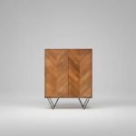 Chevronique | Solid Mango Wood Bar Cabinet with Chevron-Ribbed Doors and Black Metal V-Legs in Natural Finish – Wooden Slice - Image 2