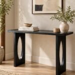 Sheesham Wood Console Table with sculptural oval cut-out legs in black finish.