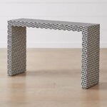 Triaxelle | Handcrafted Hardwood Bone Inlay Console Table with Black & Ivory Geometric Triangle Pattern and Waterfall Design – Wooden Slice - Image 2