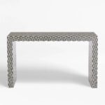 Triaxelle | Handcrafted Hardwood Bone Inlay Console Table with Black & Ivory Geometric Triangle Pattern and Waterfall Design – Wooden Slice - Image 3
