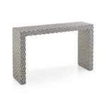 Triaxelle | Handcrafted Hardwood Bone Inlay Console Table with Black & Ivory Geometric Triangle Pattern and Waterfall Design – Wooden Slice - Image 4