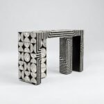 Zenthria | Handcrafted Hardwood Console Table with Bone & Mother-of-Pearl Inlay, Geometric Maze Pattern and Sculptural Legs in Black & Ivory Finish – Wooden Slice - Image 4