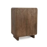 Orvessan | Solid Wood Geometric Carved Bar Cabinet with Sculpted Double Doors in Warm Brown Finish – Wooden Slice - Image 3