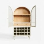 Aurembelle | Solid Wood Arched Bar Cabinet with Glass Doors, Wine Cubbies and Drawers in White & Natural Wood Finish – Wooden Slice - Image 3