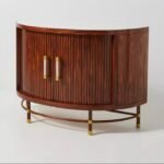 Zelvarique | Solid Wood Curved Fluted Bar Cabinet with Brass Accents and Sculpted Front in Rich Brown Finish – Wooden Slice - Image 3