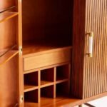 Tharvessio | Solid Wood Vertical Fluted Bar Cabinet with Brass-Accent Handles and Metal Frame in Rich Brown Finish – Wooden Slice - Image 4