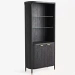 Varkhane | Solid Wood Bar Cabinet with Fluted Front, Glass Shelves and Gold-Tone Accents in Matte Black Finish – Wooden Slice - Image 3