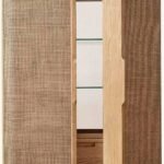 Oakenmere | Oak Wood Bar Cabinet with Woven Cane Panels and Open Frame Base in Natural Oak Finish – Wooden Slice - Image 4