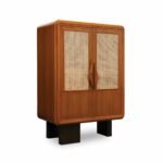 Mavrenza | Sheesham Wood Bar Cabinet with Woven Cane Panels, Glass Holder and Sculpted Handles in Natural Finish – Wooden Slice - Image 3