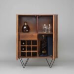 Chevronique | Solid Mango Wood Bar Cabinet with Chevron-Ribbed Doors and Black Metal V-Legs in Natural Finish – Wooden Slice - Image 3