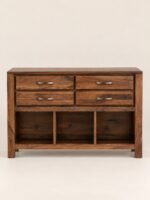 Orlavia | Solid Sheesham Wood Console Table with 4 Drawers & 3 Basket Shelves in Natural Finish – Wooden Slice - Image 2