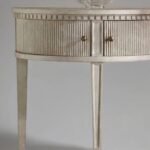 Elvaris | Solid Wood End Table with Fluted Curved Storage & Tapered Legs in Antique Grey Finish – Wooden Slice - Image 2