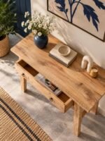 Rovelle | Exotic Wood Console Table with 1 Large Drawer & Tapered Legs in Natural Finish – Wooden Slice - Image 2