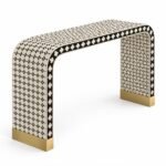 Floravique | Handcrafted Hardwood Bone Inlay Console Table with Ivory Floral Motifs, Curved Waterfall Design & Gold Accents in Black Finish – Wooden Slice - Image 3