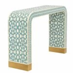 Zellmora | Handcrafted Hardwood Bone Inlay Console Table with Moroccan Diamond Pattern, Curved Waterfall Design & Gold Accents in Sage Green and Ivory Finish – Wooden Slice - Image 4