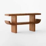 Thornwick | Acacia Wood Console Table with Sculptural Curved Side Accents & Open Shelf in Natural Finish – Wooden Slice - Image 3