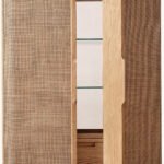 Oakenmere | Oak Wood Bar Cabinet with Woven Cane Panels and Open Frame Base in Natural Oak Finish – Wooden Slice - Image 5