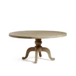 Thalvique | Solid Wood Round Dining Table with Sculpted Pedestal Base in Weathered Oak Finish – Wooden Slice - Image 3