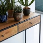 Veydran | Solid Sheesham Wood Console Table with 2 Drawers, Black Iron Frame & Lower Shelf in Natural Wood Finish – Wooden Slice - Image 2