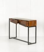 Zorvesta | Solid Sheesham Wood Console Table with Three Drawers, Black Iron Frame & Recessed Handles in Walnut Brown Finish – Wooden Slice - Image 2