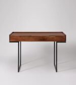 Trevixon | Solid Sheesham Wood Study Desk Cum Console Table with Two Drawers, Black Iron Trestle Legs & Brass-Finish Handles in Honey Brown Finish – Wooden Slice - Image 3