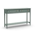 Sylmora | Solid Wood Console Table with Two Drawers, Scalloped Apron & Open Lower Shelf in Olive Green Finish – Wooden Slice - Image 2