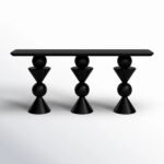 Orbisculpt | Solid Wood Console Table with Three Sculptural Geometric Pedestals & Rounded Rectangular Top in Charcoal Black Finish – Wooden Slice - Image 3