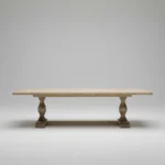 Trestlewick | Solid Mango Wood 6 Seater Dining Table with Turned Pedestal Legs in White Distressed Finish – Wooden Slice - Image 4