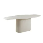 Lunelle | Concrete Effect Wood Dining Table with Oval Top & Sculptural Pedestal Base in White Finish – Wooden Slice - Image 3