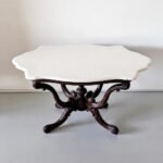 Victorian Crest | Solid Rosewood Oval Dining Table with White Marble Top, Ornately Carved Pedestal & Cabriole Legs in Natural Dark Wood Finish – Wooden Slice - Image 3