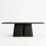 Veylorn | Solid Wood 6 Seater Dining Table with Dual Sculptural Pedestal Base in Charcoal Black Finish – Wooden Slice - Image 3