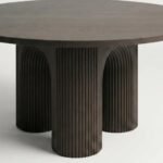 Ruggell | Solid Wood Round Dining Table with Fluted Arch Pedestal Base in Black Finish – Wooden Slice - Image 4