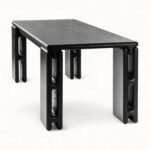 Obsidian Vale | Solid Wood 6 Seater Dining Table with Chunky Block Legs in Black Finish – Wooden Slice - Image 4